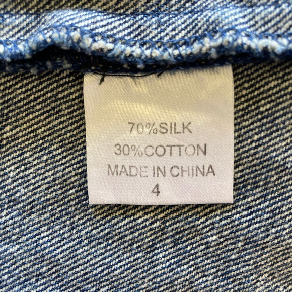 Womens Denim Top or Jacket w Rabbit Fur Knit Ribbed Sleeves Snap Down S Sz 4 - Picture 8 of 10